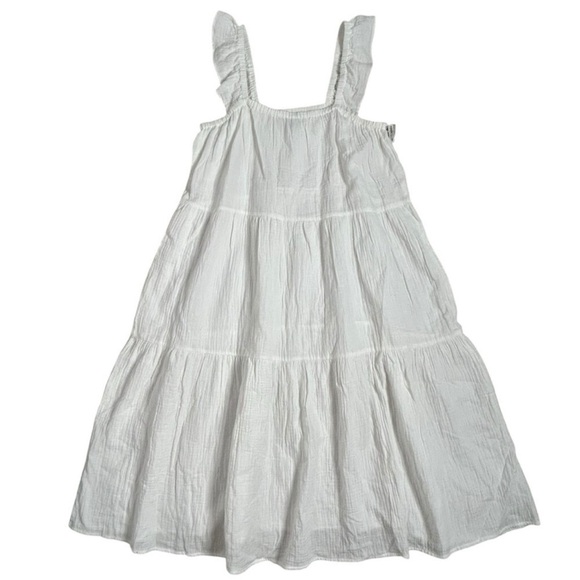 Frye & Co Gauze Textured White Tiered Sleeveless Dress. - Picture 2 of 11